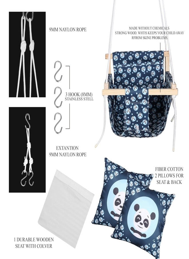 BOFFLE أرجوحة خشبية معلقة للأطفال من بوفل، أرجوحة حديقة قابلة للتعديل مع وسادتين | تتحمل وزنًا يصل إلى 20 كجم (من سنة إلى 3 سنوات) - Image 4